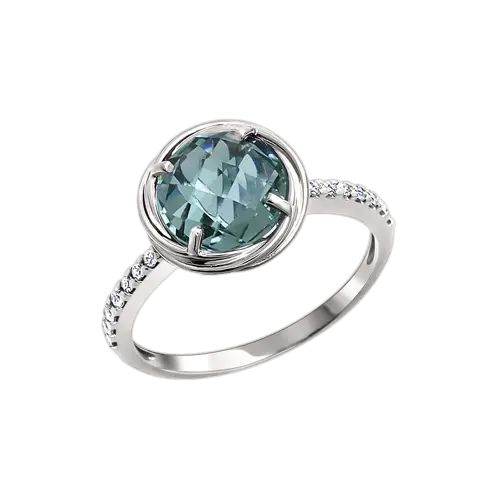 Product image 1 of the product “Women's Ring “Bezel-Set Round with Stone Shank” in 925 Sterling Silver with Cubic Zirconia and Quartz ”