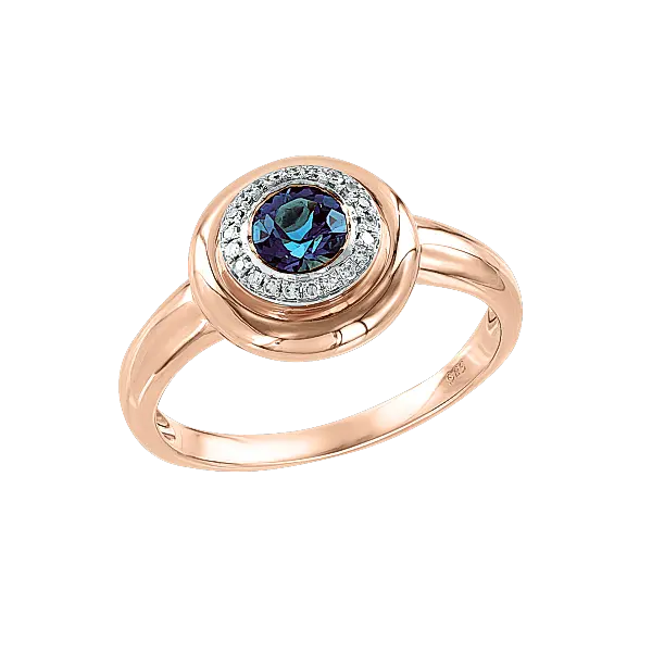 Artikelbild 1 des Artikels “Damenring „Rund mit Steinkranz“ aus 585 Rotgold mit Brillanten und London Blue Topas, 0,06 ct “