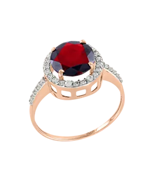 Artikelbild 1 des Artikels “Damenring „Rund mit Steinkranz“ aus 585 Rotgold mit Zirkonia und Granat “