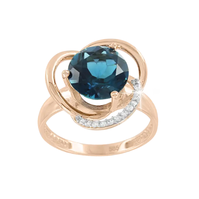 Artikelbild 1 des Artikels “Damenring „Rund mit Wirbel“ aus 585 Rotgold mit Zirkonia und London Blue Topas “