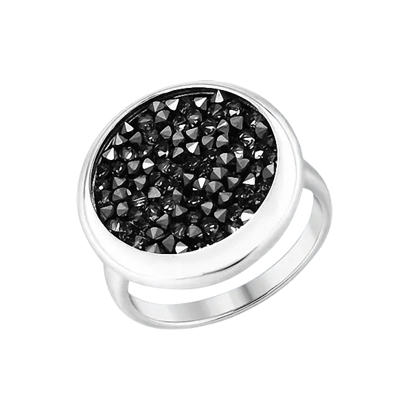 Product image 1 of the product “Women's Ring “Round Plate with Black Crystals” in 925 Sterling Silver with Cubic Zirconia ”