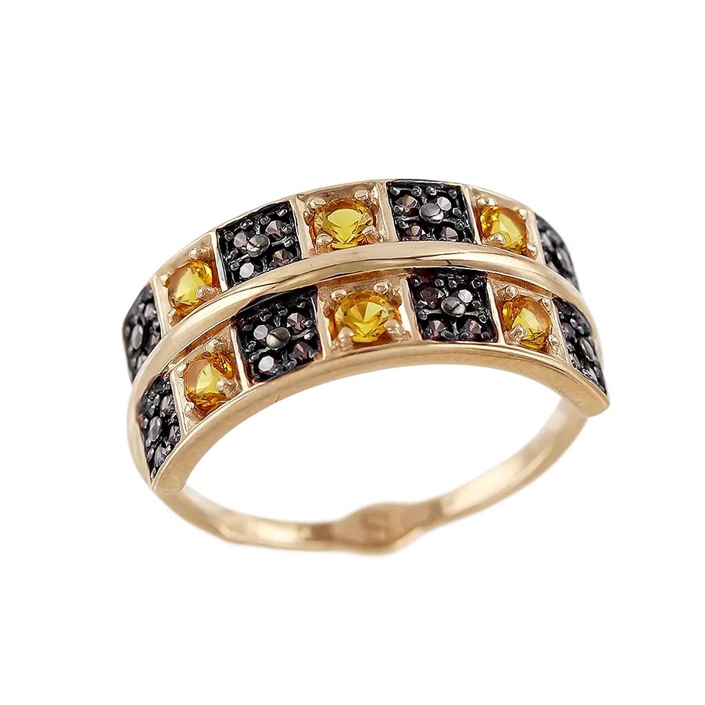 Artikelbild 1 des Artikels “Damenring „Schachbrett mit Steinen“ aus 585 Gelbgold mit Zirkonia “