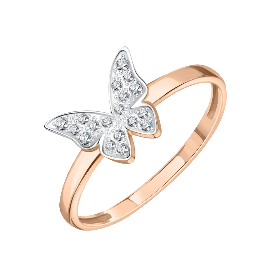 Product image 1 of the product “Women's Ring “Butterfly” in 585 Two-Tone Gold with Cubic Zirconia ”