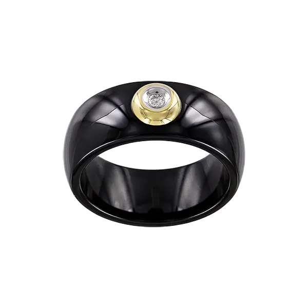 Product image 1 of the product “Women's Ring “Black Ceramic with Stone” in 585 Yellow Gold with Diamonds ”