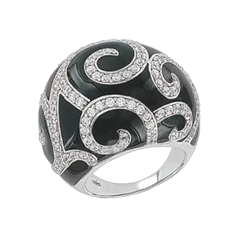 Product image 1 of the product “Women's Ring “Black Dome with Spirals” in 925 Sterling Silver with Cubic Zirconia and Onyx ”