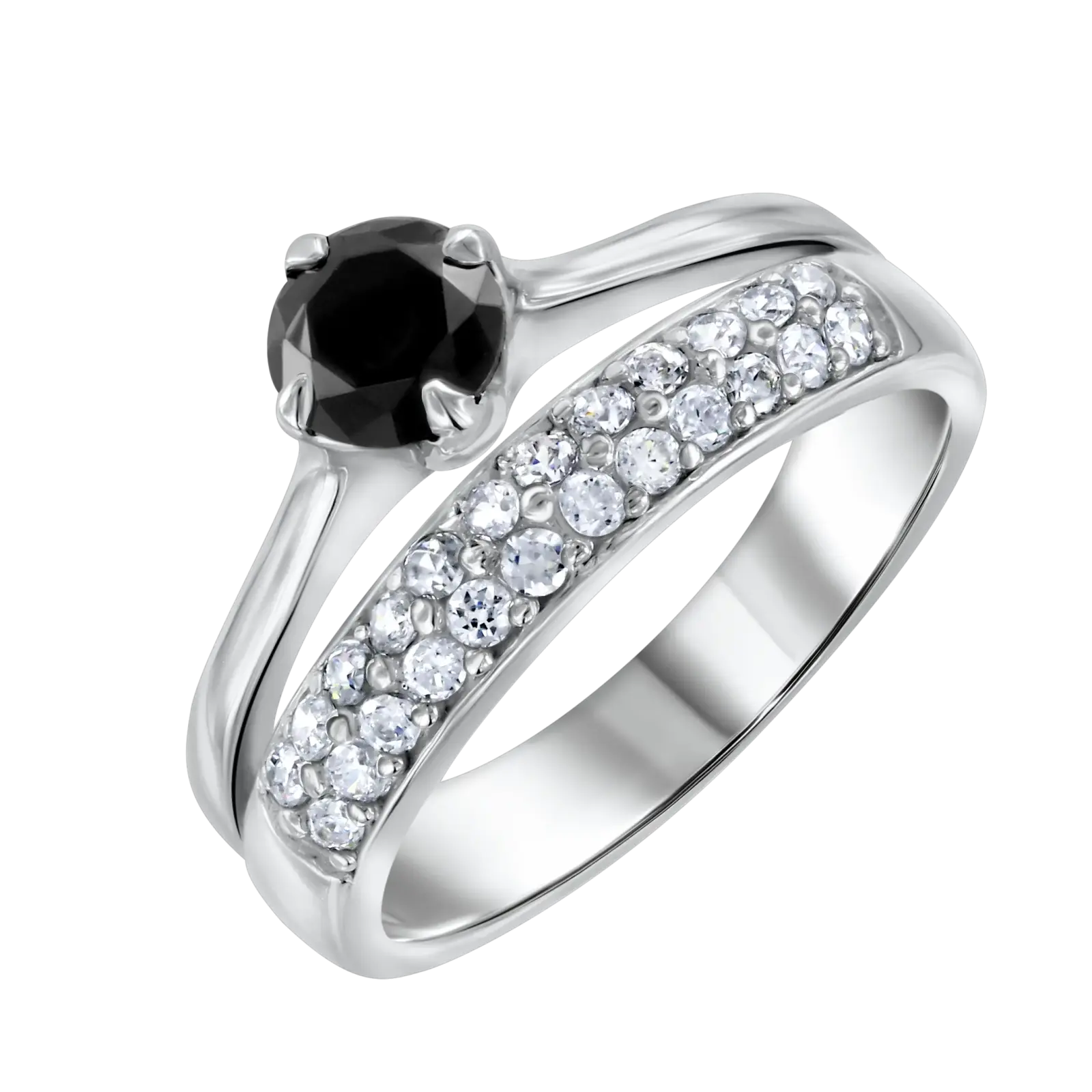 Product image 1 of the product “Women's Ring “Black Solitaire with Pavé” in 925 Sterling Silver with Cubic Zirconia ”