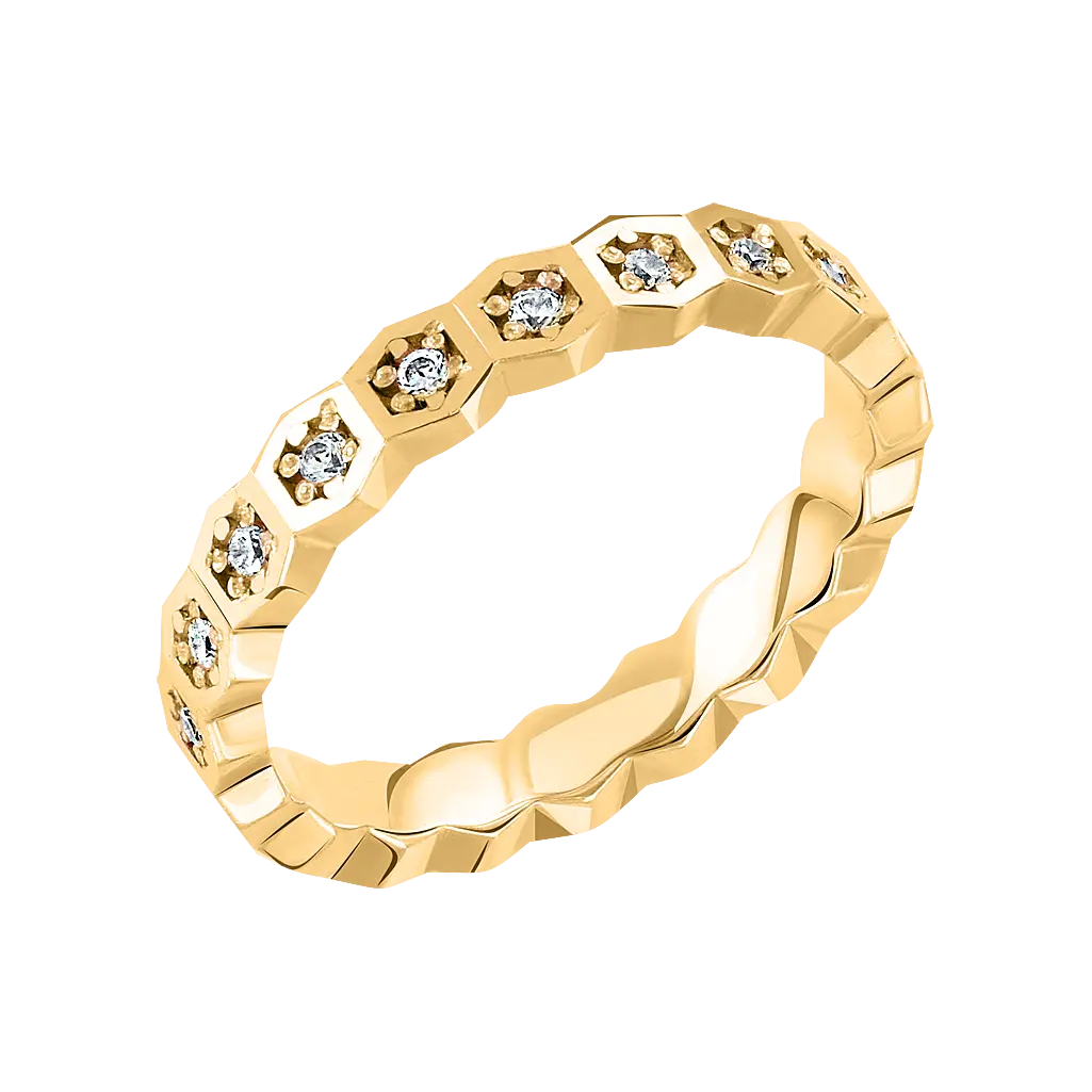 Artikelbild 1 des Artikels “Damenring „Sechsecke mit Steinen“ aus 585 Gelbgold mit Zirkonia “