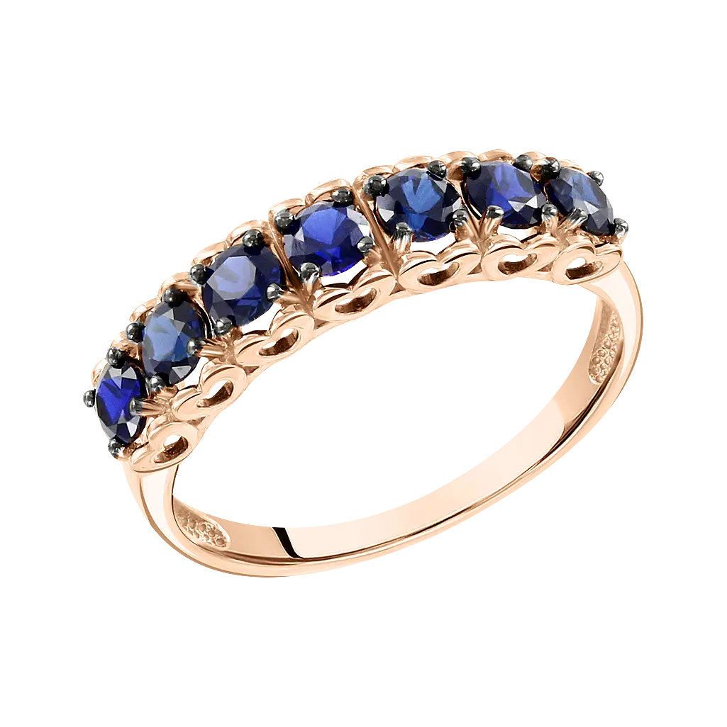 Product image 1 of the product “Women's Ring “Seven Stones in a Row” in 585 Rose Gold with Synthetic Sapphire ”