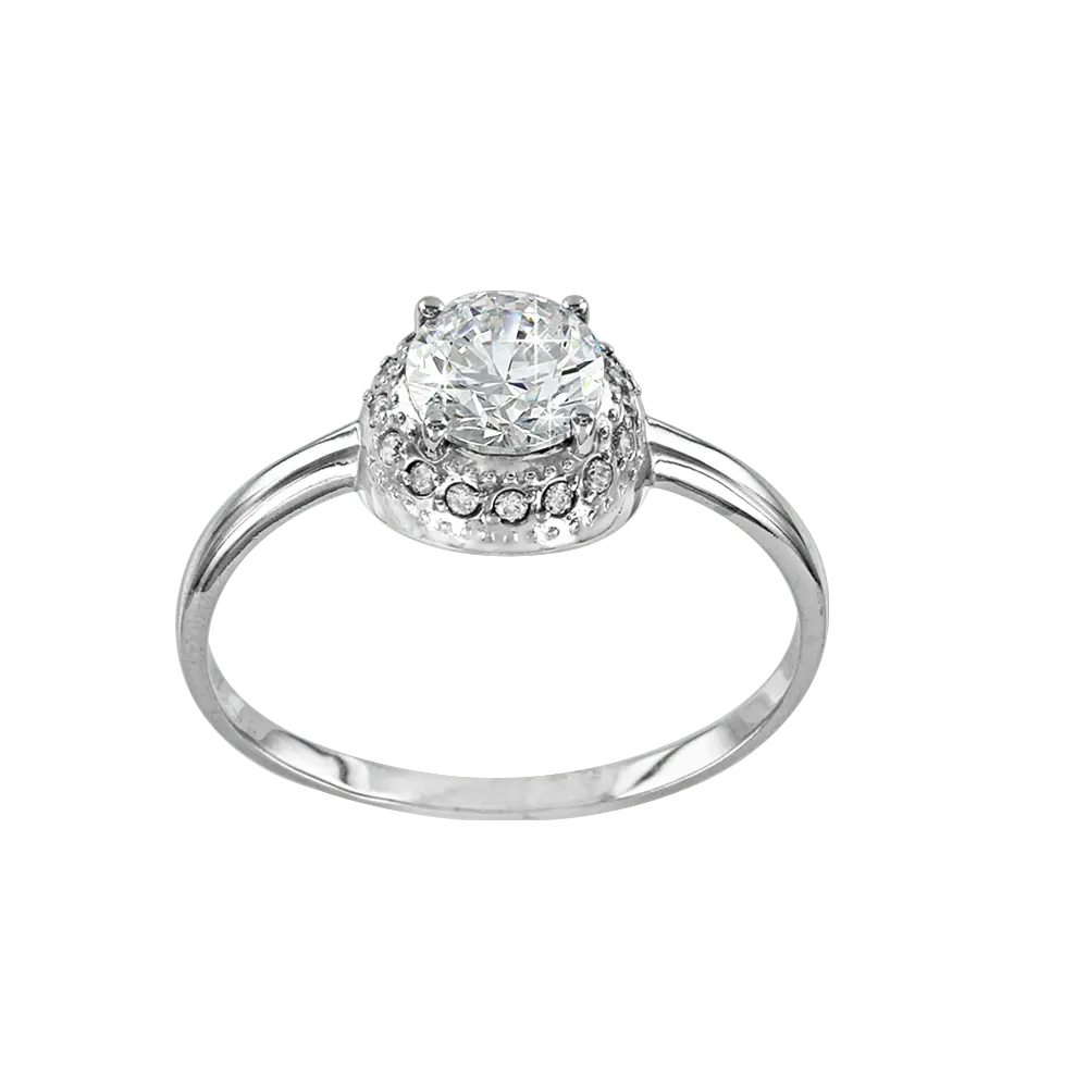 Artikelbild 1 des Artikels “Damenring „Solitär im Steinkranz“ aus 585 Weißgold mit Zirkonia und Swarovski-Kristallen “