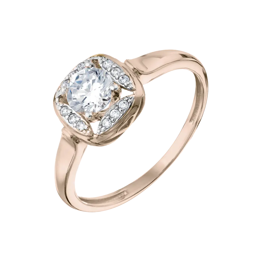 Product image 1 of the product “Women's Ring “Solitaire in Stone Frame” in 585 Rose Gold with Cubic Zirconia ”