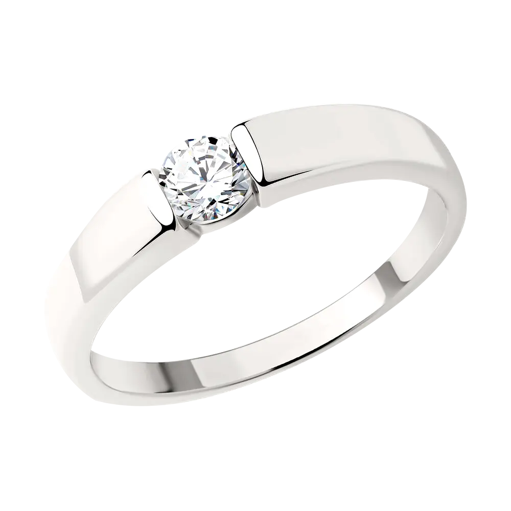 Product image 1 of the product “Women's Ring “Solitaire in Wide Band” in 925 Sterling Silver with Cubic Zirconia ”