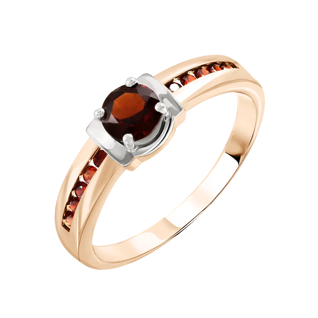 Artikelbild 1 des Artikels “Damenring „Solitär mit Kanalreihe“ aus 585 Bicolor-Gold mit Zirkonia und Granat “