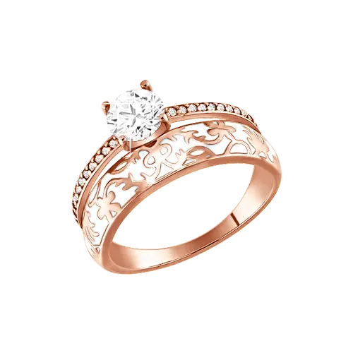 Artikelbild 1 des Artikels “Damenring „Solitär mit Ornamentband“ aus 925 Silber vergoldet mit Zirkonia “