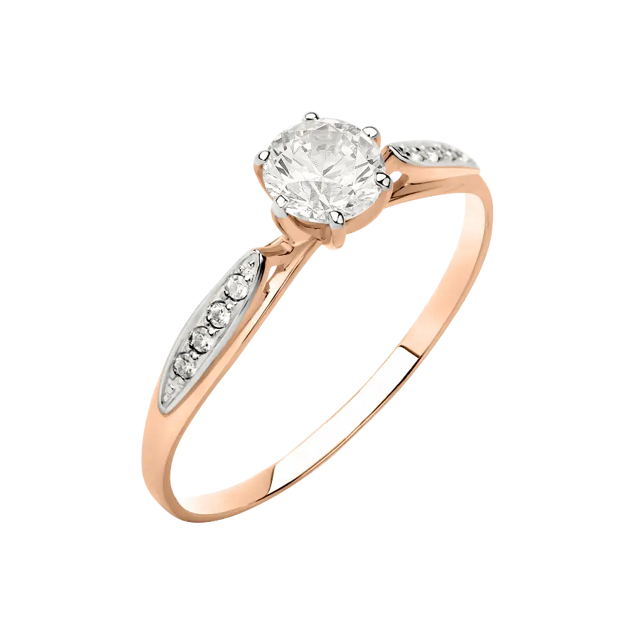Product image 1 of the product “Women's Ring “Solitaire with Stone-Set Band” in 585 Rose Gold with Cubic Zirconia and Swarovski Crystals ”