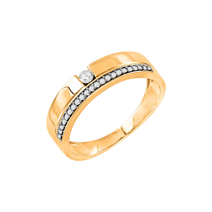 Product image 1 of the product “Women's Ring “Solitaire with Stone Row” in 585 Yellow Gold with Diamonds, 0.15 ct ”