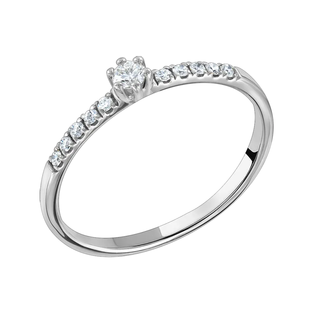 Product image 1 of the product “Women's Ring “Solitaire with Stone Row” in 585 White Gold with Diamonds, 0.17 ct ”