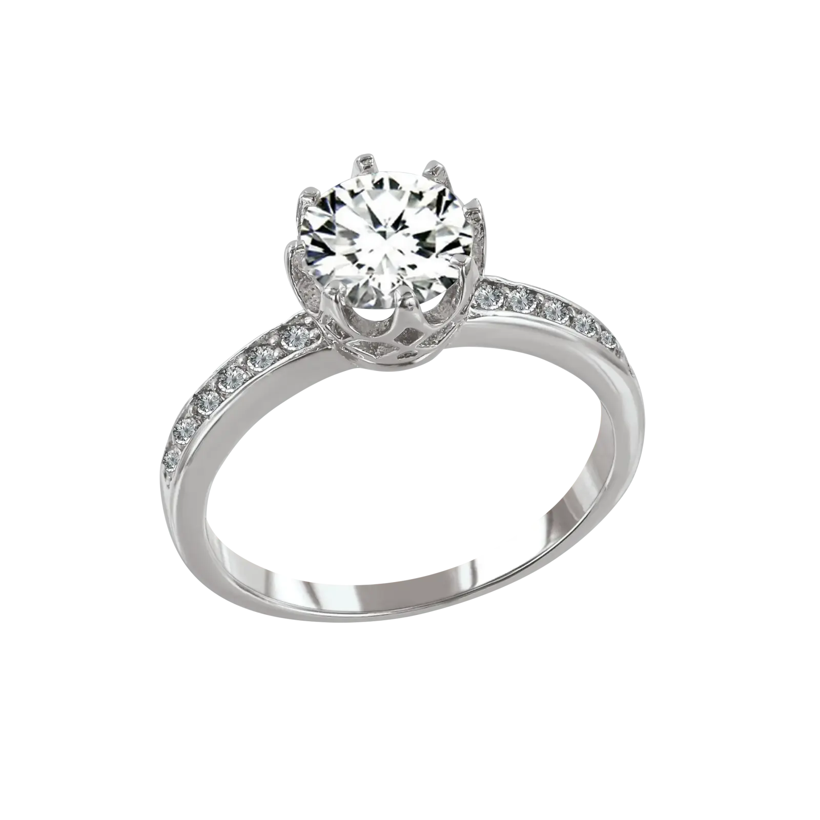 Product image 1 of the product “Women's Ring “Solitaire with Stone Row” in 925 Sterling Silver with Cubic Zirconia ”