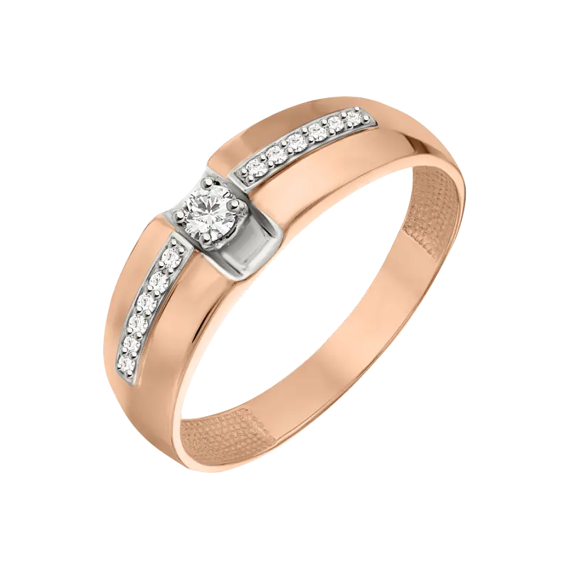 Artikelbild 1 des Artikels “Damenring „Solitär mit Steinreihen“ aus 585 Bicolor-Gold mit Brillanten, Breite 6 mm “