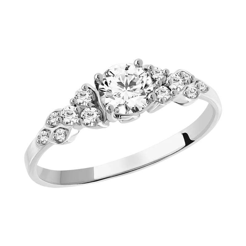 Product image 1 of the product “Women's Ring “Solitaire with Stone Clusters” in 585 White Gold with Cubic Zirconia and Swarovski Crystals ”