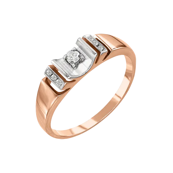 Product image 1 of the product “Women's Ring “Stepped Solitaire” in 585 Two-Tone Gold with Diamonds, 0.05 ct ”