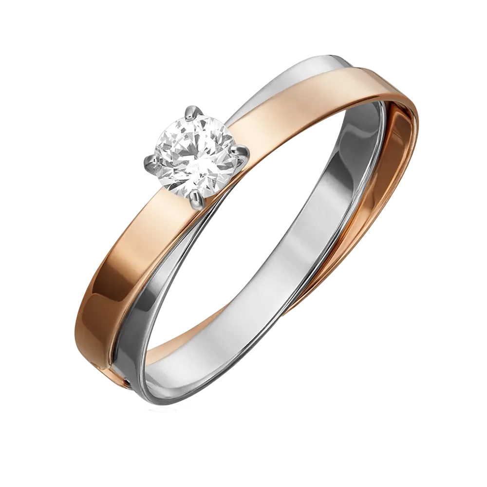 Product image 1 of the product “Women's Ring “Crossover Solitaire” in 585 Two-Tone Gold with Cubic Zirconia ”