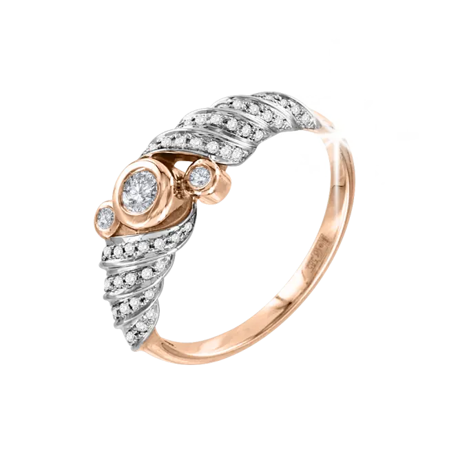 Product image 1 of the product “Women's Ring “Spiral with Stones” in 585 Two-Tone Gold with Diamonds ”