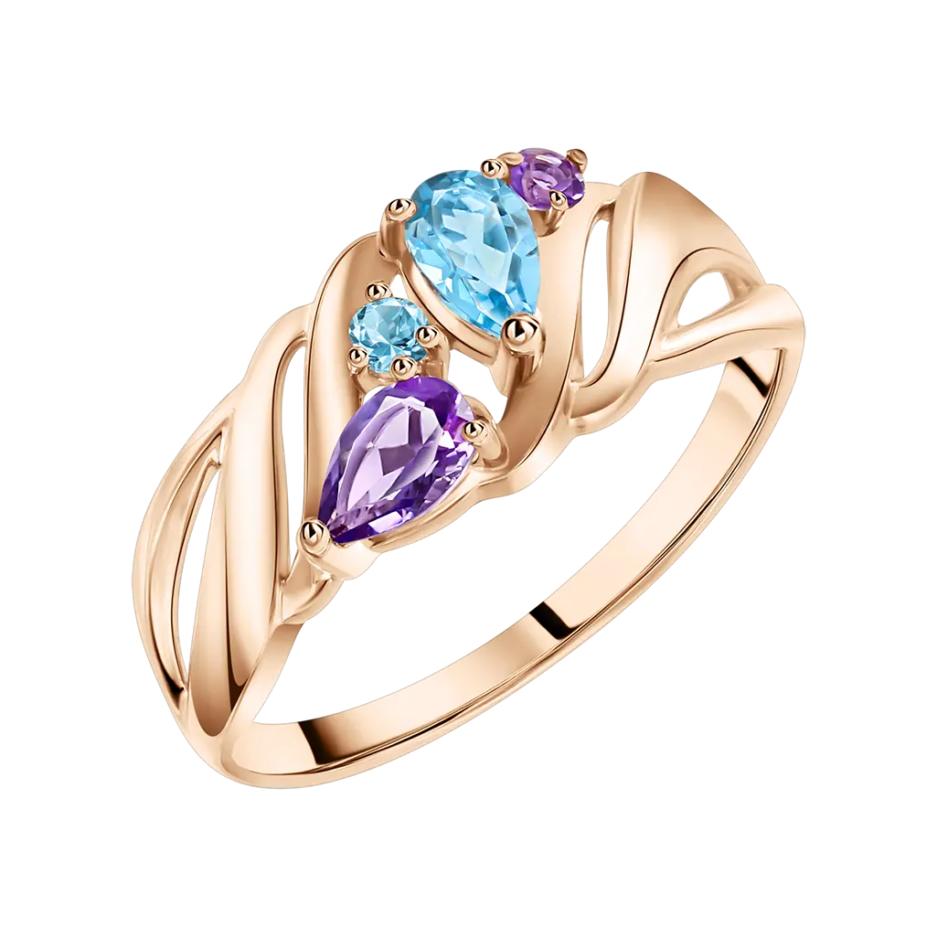 Product image 1 of the product “Women's Ring “Stone Cluster with Waves” in 585 Rose Gold with Topaz and Amethyst ”