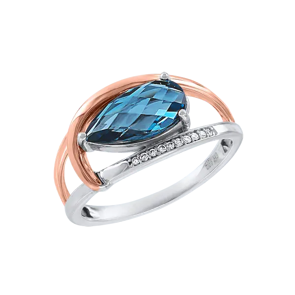 Product image 1 of the product “Women's Ring “Drop with Arches” in 585 Two-Tone Gold with Diamonds and London Blue Topaz ”