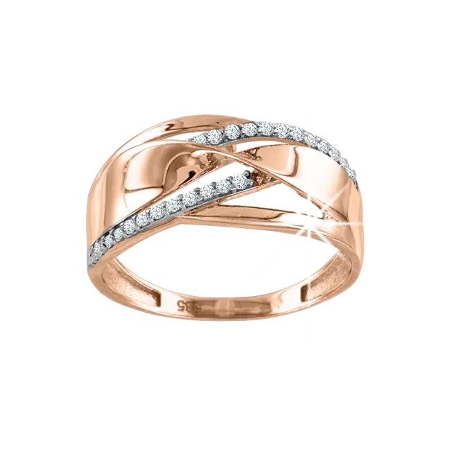 Product image 1 of the product “Women's Ring “Crossover with Stone Rows” in 585 Rose Gold with Cubic Zirconia ”