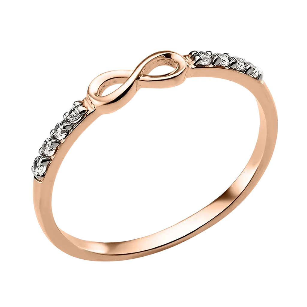 Artikelbild 1 des Artikels “Damenring „Unendlichkeit mit Steinreihe“ aus 585 Rotgold mit Zirkonia “