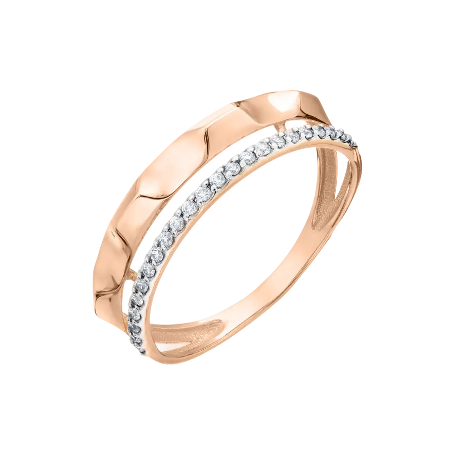 Product image 1 of the product “Women's Ring “Wave with Stone Row” in 585 Rose Gold with Cubic Zirconia ”