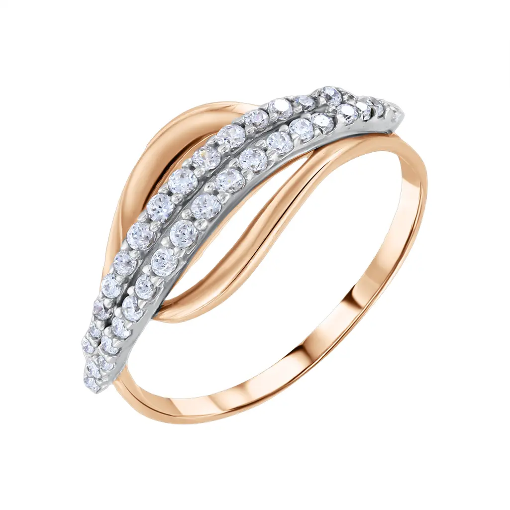 Artikelbild 1 des Artikels “Damenring „Welle mit Steinreihen“ aus 585 Rotgold mit Zirkonia, Breite 10 mm “