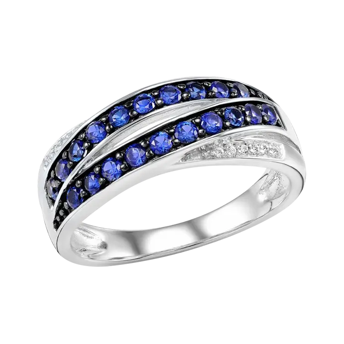 Artikelbild 1 des Artikels “Damenring „Zwei Reihen blaue Steine“ aus 925 Silber mit Zirkonia “