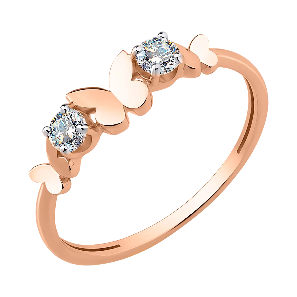 Artikelbild 1 des Artikels “Damenring „Zwei Steine mit Plättchen“ aus 585 Rotgold mit Zirkonia “