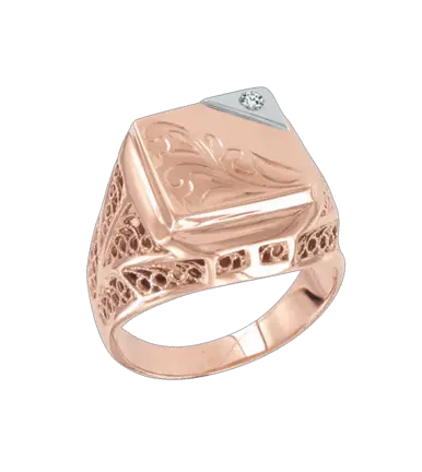 Product image 1 of the product “Men's Ring “Openwork Plate with Ornament” in 585 Rose Gold with Cubic Zirconia ”