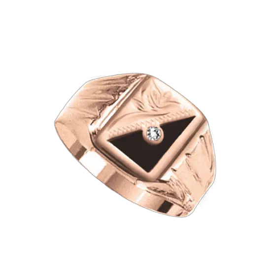 Artikelbild 1 des Artikels “Herrenring „Onyx-Dreieck mit Gravur“ aus 585 Rotgold mit Zirkonia und Onyx “