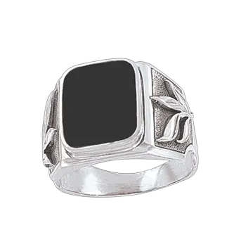 Product image 1 of the product “Men's Ring “Onyx Square with Leaf Ornament” in 925 Sterling Silver with Onyx ”
