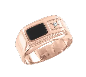 Product image 1 of the product “Men's Ring “Onyx Rectangle with Stone” in 585 Rose Gold with Cubic Zirconia and Onyx ”