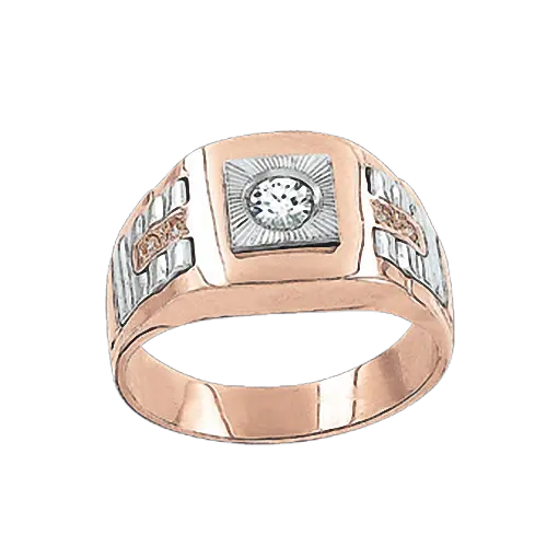Artikelbild 1 des Artikels “Herrenring „Strahlenscheibe mit Solitär“ aus 585 Bicolor-Gold mit Zirkonia “