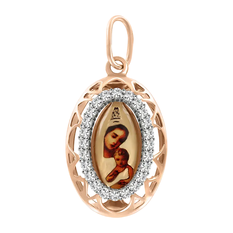 Product image 1 of the product “Icon Pendant “Oval with Stone Halo” in 585 Rose Gold ”