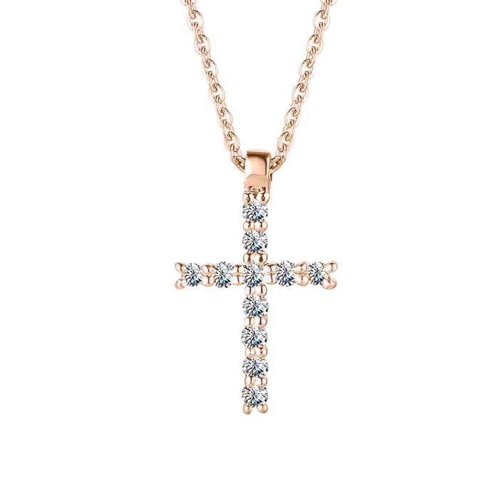Artikelbild 1 des Artikels “Kette „Kreuz mit Steinen“ aus 585 Rotgold mit Brillanten “