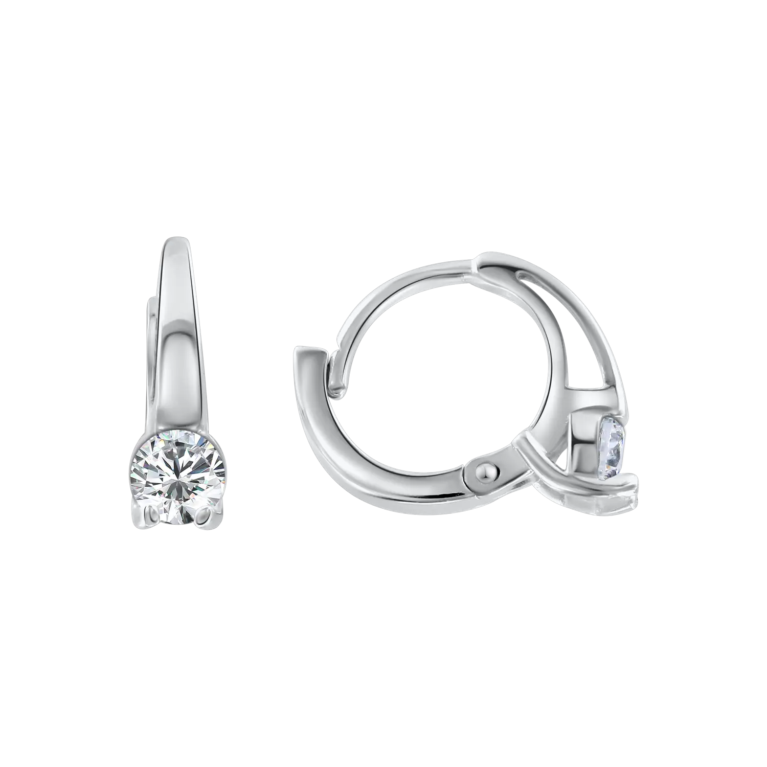 Product image 1 of the product “Children's Hoop Earrings “Hinged Hoops with Solitaire” in 925 Sterling Silver with Cubic Zirconia ”