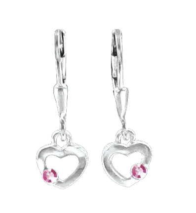 Product image 1 of the product “Children's Drop Earrings “Open Heart with Pink Stone” in 925 Sterling Silver with Cubic Zirconia ”