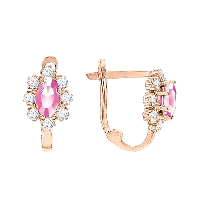 Product image 1 of the product “Children's Drop Earrings “Pink Marquise in Stone Halo” in 585 Rose Gold with Cubic Zirconia ”