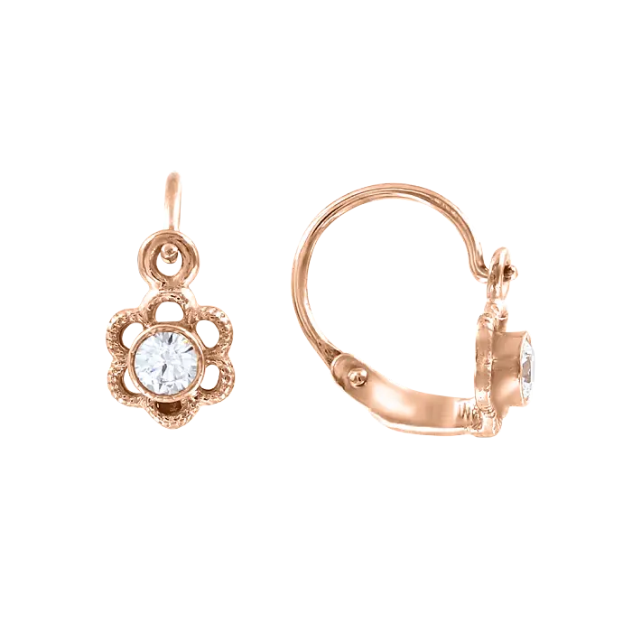 Product image 1 of the product “Children's Earrings “Flower with Stone” in 585 Rose Gold with Cubic Zirconia ”