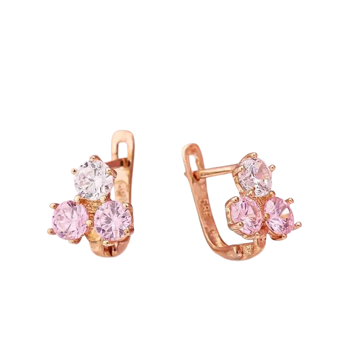 Artikelbild 1 des Artikels “Kinder-Ohrringe „Drei rosa Steine“ aus 585 Rotgold mit Zirkonia “