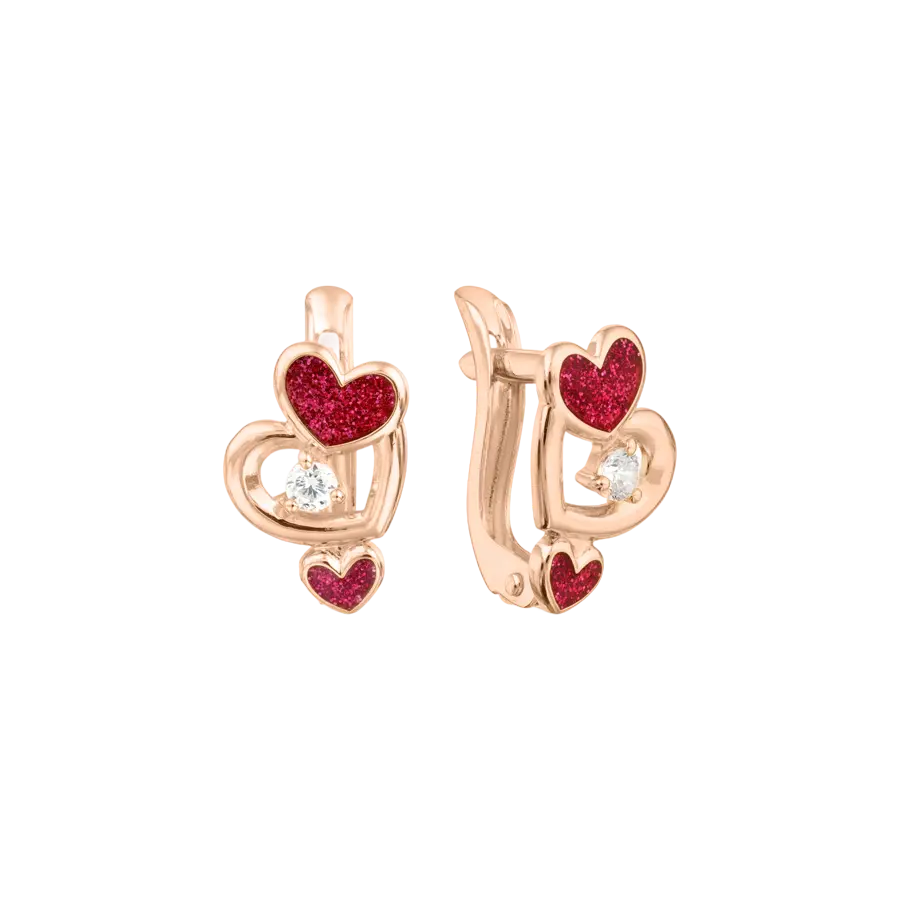 Artikelbild 1 des Artikels “Kinder-Ohrringe „Herzen mit roter Emaille“ aus 585 Rotgold mit Zirkonia “