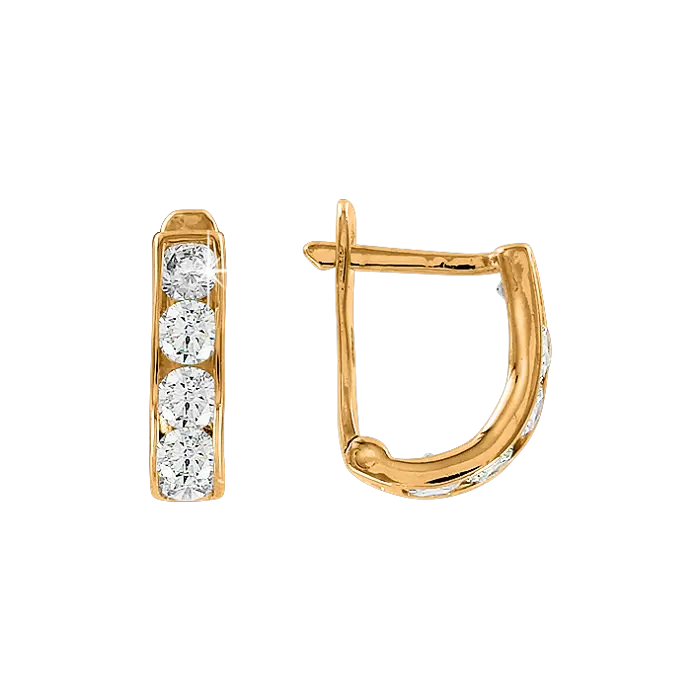 Product image 1 of the product “Children's Earrings “Stone Row” in 585 Yellow Gold with Cubic Zirconia, Height 11 mm ”