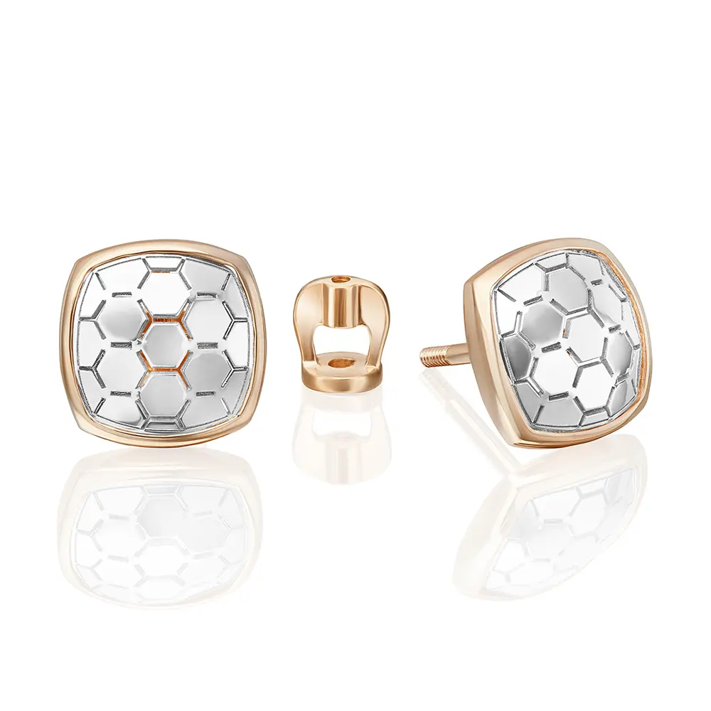 Artikelbild 1 des Artikels “Kinder-Ohrstecker „Kissen mit Wabenmuster“ aus 585 Bicolor-Gold “
