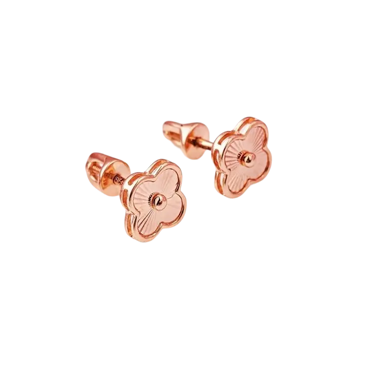 Product image 1 of the product “Children's Stud Earrings “Grooved Clover Leaf” in 585 Rose Gold with Diamonds ”
